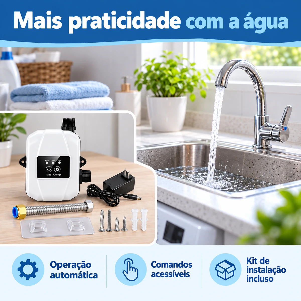 Visão geral dos benefícios de Bomba pressurizadora de água 24 V com kit de instalação